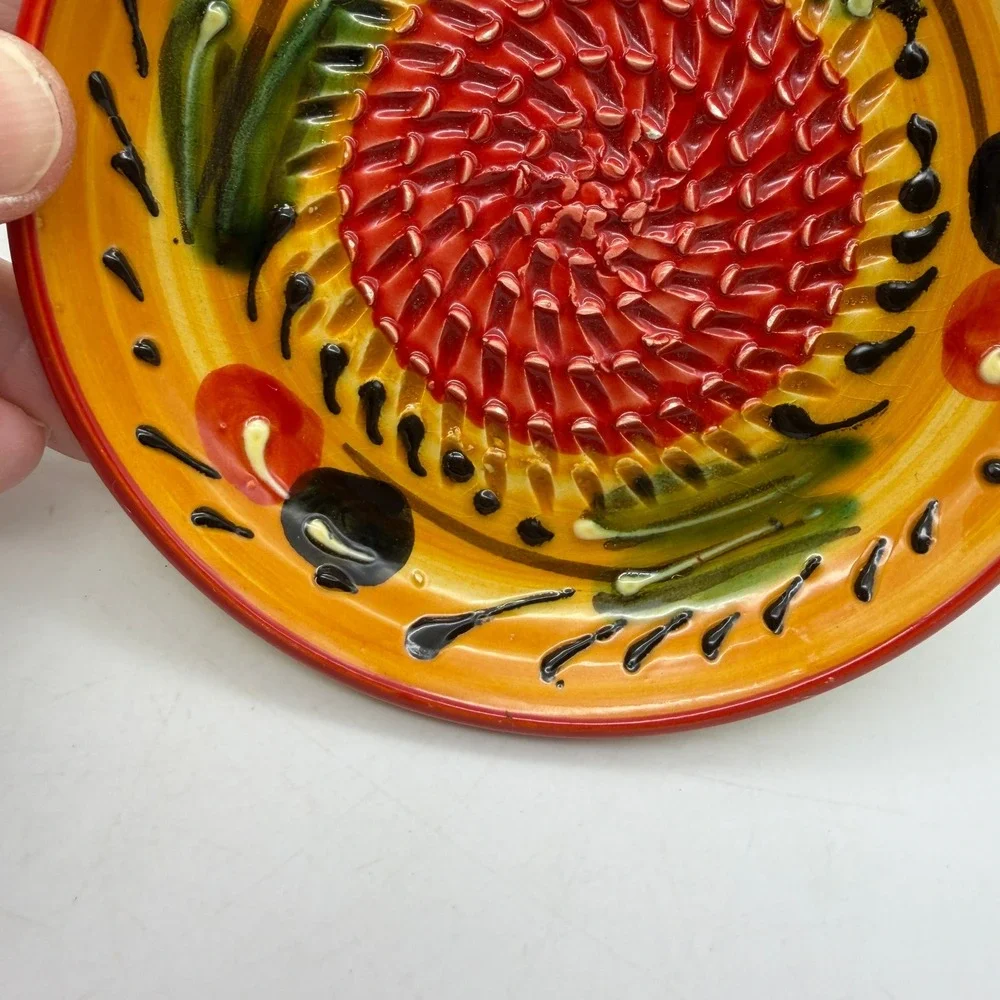 Ceramica Española Ceramic Garlic Grater Plate Hand Painted Made in Spain Yellow